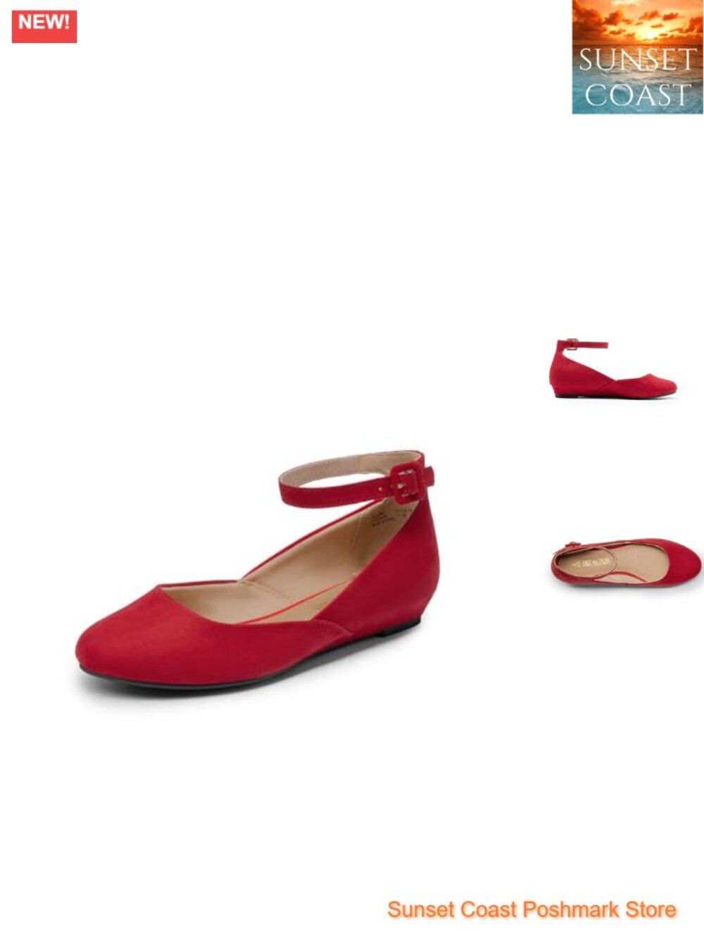 Women's Dress Flats Ballet Low Wedge Round Toe Ankle Buckle